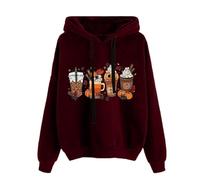 Women's Hoodies Halloween Cute Print Drawstring Round Neck Sweatshirts Fall Winter Loose Fit Comfortable Fashion Casual Tops Halloween Costumes