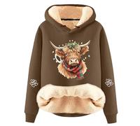 Womens Hoodies Highland Cow Hoodie Fleece Sherpa Lined Thick Casual Sweatshirt Winter Warm Pullover 2026 New Highland Cow Hoodie Sweatshirt Women Highland Cow Gifts Christmas
