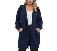 Womens Hoodies Mid Length Hooded Sweatshirt Zip Up Coat with Pockets Lightweight Cardigan Tops Loose Fit Ladies Hoodie Fashion Comfy Sweatshirts Outdoor Sports Tracksuit Casual Outerwear Navy