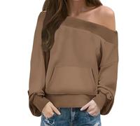 Women's hoodies Off the Shoulder Tops for Women Sweatshirts for Women UK Off Shoulder Womens Sweatshirt Drop Shoulders Oversized Long Sleeve Pullover Top Fall Fashion Clothes Bronze