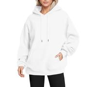 Women's Hoodies Oversized Casual Hooded Pullover Sweatshirts Solid Color Long Sleeve Plain Blouse Tops Soft Thick Hoodies Sweatshirts Essential Womens Clothing Sale Clearance Uk White