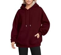 Women's Hoodies Oversized Casual Hooded Pullover Sweatshirts Solid Color Long Sleeve Plain Blouse Tops Soft Thick Hoodies Sweatshirts Essential Ladies Plus Size Tops 22/24 Clearance Red