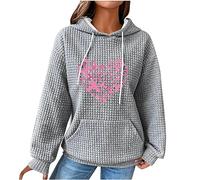Women's Hoodies Oversized Sweatshirts Breast Cancer Print Drawstring Long Sleeve Hooded Sweatshirt Waffle Loose Comfy Casual Pullover Teen Girls Y2K Hoodie Fall Winter Outfits