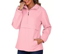 Womens Hoodies Pink Pullover Tops Womens Sweatshirts UK Ladies Jumpers Packaway Rain Hooded Activewear Tops Half Zip Up Hoodie Water Proof Outdoor Light Waterproof and Windproof