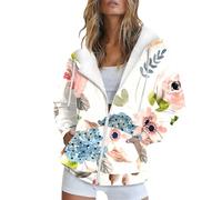 Womens Hoodies Pullover Fashion Autumn and Winter Warm Colorful Retro Flower Print Casual Pocket Long Sleeve Drawstring Hooded Jacket Zipper Ladies Hooded Sweatshirt Womens Hoodies Size 18 Sales