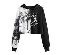Womens Hoodies Pullover,Women Skeleton Print Letter Graphic Tie Dye Drop Shoulder Drawstring Hoodie Gothic Style Long Sleeve Hoodlies Pullover Sweatshirts