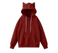 Womens Hoodies Solid Casual Cute Cat Ear Long Sleeve Hooded Sweatshirt Lightweight Fashion Loose Fit Fashion Comfort Hoodie hoodies for women uk Wine L
