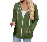 Women's Hoodies & Sweatshirts Cosy Hoodie with Zip Pocket for Leisure Perfect for Winter Basic Style Easy Care Machine Washable Fleece Jumper Women, Army Green, M