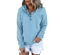 Women'S Hoodies - Sweatshirts For Women Uk Button Collar Hoodie With Front Pocket Pullover With Drawsting Sweatshirts Long Sleeves Jackets Plain Colour Soft Stretchy Outerwear Ladies Going Out Tee