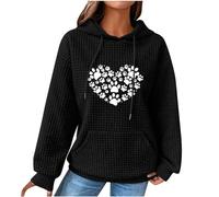 Women's Hoodies & Sweatshirts, Ladies Jumpers Classic Drawstring Sweatshirt with Pockets and Hood Long Sleeve Tops Dog Paw Printed Sweater Casual Waffle Hooded Pullover Comfy Loose Fit Coats S-5XL