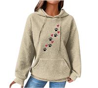 Women's Hoodies & Sweatshirts, Ladies Jumpers Classic Drawstring Sweatshirt with Pockets and Hood Long Sleeve Tops Dog Paw Printed Sweater Casual Waffle Hooded Pullover Comfy Loose Fit Coats S-5XL