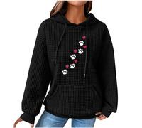 Women's Hoodies & Sweatshirts, Ladies Jumpers Classic Drawstring Sweatshirt with Pockets and Hood Long Sleeve Tops Dog Paw Printed Sweater Casual Waffle Hooded Pullover Comfy Loose Fit Coats S-5XL