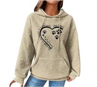 Women's Hoodies & Sweatshirts, Ladies Jumpers Classic Drawstring Sweatshirt with Pockets and Hood Long Sleeve Tops Dog Paw Printed Sweater Casual Waffle Hooded Pullover Comfy Loose Fit Coats S-5XL