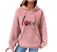 Women's Hoodies & Sweatshirts, Ladies Jumpers Classic Drawstring Sweatshirt with Pockets and Hood Long Sleeve Tops Dog Paw Printed Sweater Casual Waffle Hooded Pullover Comfy Loose Fit Coats S-5XL