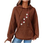 Women's Hoodies & Sweatshirts, Ladies Jumpers Classic Drawstring Sweatshirt with Pockets and Hood Long Sleeve Tops Dog Paw Printed Sweater Casual Waffle Hooded Pullover Comfy Loose Fit Coats S-5XL
