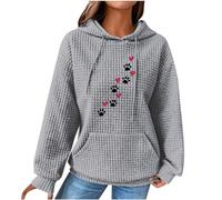 Women's Hoodies & Sweatshirts, Ladies Jumpers Classic Drawstring Sweatshirt with Pockets and Hood Long Sleeve Tops Dog Paw Printed Sweater Casual Waffle Hooded Pullover Comfy Loose Fit Coats S-5XL