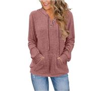 Women's Hoodies Winter Warm Chunky Knit Jumpers Fashion V Neck Pullover Sweaters Casual Long Sleeves Sweatshirt Hood Drawstring Solid Color Slim Fit Sweaters with Pockets Oversized Jumper Pink
