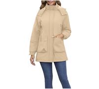 Womens Hoodies Winter Waterproof Jacket Mid-Length Winter Coats Thick Fleece Warm Hooded Windproof Jackets with Packets Solid Color Parka Raincoat Warm Snow Coat for Outdoor Climbing Beige S