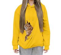 Womens Hoodies with Cat Pouch Sweatshirt with Pet Carrier Kangaroo Pocket Cozy Fleece Pullover Long Sleeve Cute Animal Holder Hoodie Plain Casual Style for Pet Animal Lover(Yellow, S)