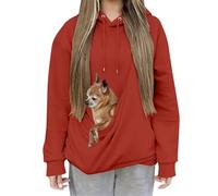 Womens Hoodies with Cat Pouch Sweatshirt with Pet Carrier Kangaroo Pocket Cozy Fleece Pullover Long Sleeve Cute Animal Holder Hoodie Plain Casual Style for Pet Animal Lover(Red, 3XL)