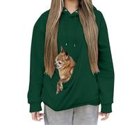 Womens Hoodies with Cat Pouch Sweatshirt with Pet Carrier Kangaroo Pocket Cozy Fleece Pullover Long Sleeve Cute Animal Holder Hoodie Plain Casual Style for Pet Animal Lover(Green, XXL)
