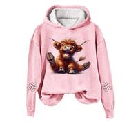 Women's Hoodies with Cute Highland Cow Print - Casual and Characterful Long Sleeve Sweatshirt for Animal Lovers Lightweight Vintage Animal Print Hooded Top (Dark Green, L) Highland Cow