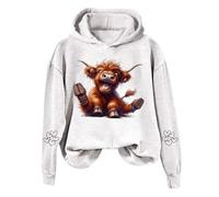 Women's Hoodies with Cute Highland Cow Print - Casual and Characterful Long Sleeve Sweatshirt for Animal Lovers Lightweight Vintage Animal Print Hooded Top (Dark Green, L) Highland Cow