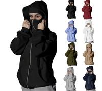 Women's Hoodies with Face Cover Solid Color Hooded Windproof Zip Up Sweatshirt Pullover Ladies Long Sleeve Hoodie Jacket Tops for Work Travel Outdoor