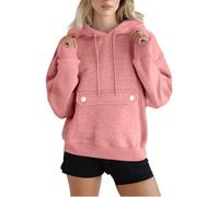 Women's Hoodies with Front Pockets Drawstring Solid Color Comfortable Pullover Tops Loose Fit Sweaters Shoulder-Falling Style Sweatshirts Hoodies for Women Uk Pink