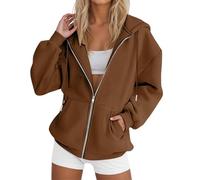 Women's Hoodies With Full Zipper Drawstring Fleece Hoody Sweatshirts For Women Uk Long Sleeve Tracksuit Jackets Oversized Hoodie With Pockets Ladies Comfy Classic-fit Work Sweatshirt Coats Brick Red