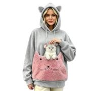 Women's Hoodies With Pet Pouch Cat Ear Fluffy Pocket Animal Pullover | Women's Hoodies With Pet Pouch Cute Kitten Snuggle Carrier Warm Jumper Long Sleeve Casual Winter Top Pink 3XL
