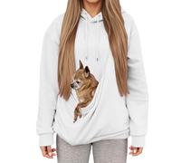 Women's Hoodies with Pouch Funny Sweatshirts with Cat Pocket Dog Puppy Drawstring Long Sleeve Winter Warm Fuzzy Fleece Pullover Cute Pet Holder Long Sleeve Tops for Pet Lover (White-ba, M)