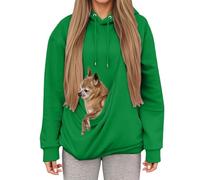 Women's Hoodies with Pouch Funny Sweatshirts with Cat Pocket Dog Puppy Drawstring Long Sleeve Winter Warm Fuzzy Fleece Pullover Cute Pet Holder Long Sleeve Tops for Pet Lover (Green-b, S)