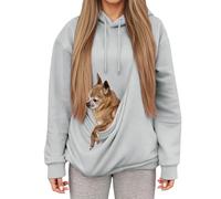 Women's Hoodies with Pouch Funny Sweatshirts with Cat Pocket Dog Puppy Drawstring Long Sleeve Winter Warm Fuzzy Fleece Pullover Cute Pet Holder Long Sleeve Tops for Pet Lover (Grey-b, L)