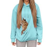Women's Hoodies with Pouch Funny Sweatshirts with Cat Pocket Dog Puppy Drawstring Long Sleeve Winter Warm Fuzzy Fleece Pullover Cute Pet Holder Long Sleeve Tops for Pet Lover (Light Blue-b, XXXL)