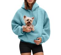 Women's Hoodies with Pouch Funny Sweatshirts with Cat Pocket Dog Puppy Drawstring Long Sleeve Winter Warm Fuzzy Fleece Pullover Cute Pet Holder Long Sleeve Tops for Pet Lover (Sky Blue-a, XL)