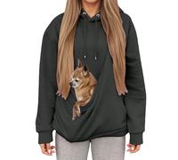 Women's Hoodies with Pouch Funny Sweatshirts with Cat Pocket Dog Puppy Drawstring Long Sleeve Winter Warm Fuzzy Fleece Pullover Cute Pet Holder Long Sleeve Tops for Pet Lover (Dark Gray-b, L)
