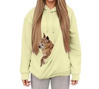 Women's Hoodies with Pouch Funny Sweatshirts with Cat Pocket Dog Puppy Drawstring Long Sleeve Winter Warm Fuzzy Fleece Pullover Cute Pet Holder Long Sleeve Tops for Pet Lover (Light Yellow-b, L)