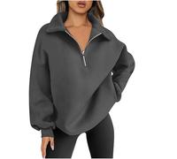 Women's Hoodies Women's Half Zip Sweatshirts Long Sleeve Stand Collar Pullover Solid Color Jumpers Streetwear Shirts Sports Running Tops Jacket Sportswear Streetwear Loose Ladies Blouses Dark Gray