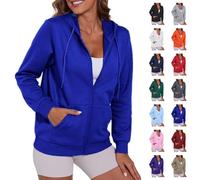 Womens Hoodies Zip Up Fleece Jacket Women Lightweight Oversized Hooded Jackets Casual Fall Winter Sweatshirts with Pockets Warm Sweaters Coats Plain Cardigan Coat Tops Fall Winter Clothes Blue