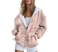 Womens Hoodies Zip up Hooded Sweatshirts Soft Comfortable Womens Plus Size Coats with Drawstring Pocket Long Sleeves Fashion Autumn Warm Colorful Flower Print Jacket Zipper Ladies Sweatshirt