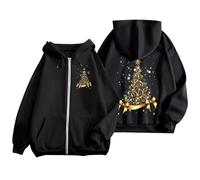Womens Hoodies Zip Up Merry Christmas Happy New Year 3D Print Casual Long Sleeve Hoodie Pullover With Pocket Jumpers for Women uk