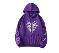Womens Hoodies Zip Up Sweatshirt with Pockets Heart Printed Jacket Coat Loose Fit Sweatshirts Tops Fashion Lightweight Hoody Outdoor Hiking Hoodie Sports Breathable Tracksuit Coats Purple