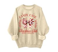 Womens Hoodlesss Sweatshirts Christmas Theme Ribbon Printed Sweatshirt Long Sleeve Pullover Round Neck Versatile Sportswear Casual Loose Blouses Pullover Top Merry Xmas Holiday Outfit