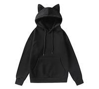Women's Hoody Fleece Long Sleeve 3D Cat Ears Drawstring Sweatshirts with Pockets Sweatshirts with Pockets Drawstring Pullover Hoodie Sweatshirt Top Black