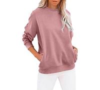 Womens Hoody Hoodie Zip 21St Birthday Gifts for Her Trendy Women's Crew Neck Solid Color Sweatshirt Long Sleeves Casual Pullover Cute Lightweight Loose Tops (Hot Pink-3, M) Bargains of The Day Sale