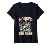 Womens Hooked On Bass Fishing Sunset Passion V-Neck T-Shirt