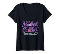 Womens Hooked on Crochet V-Neck T-Shirt