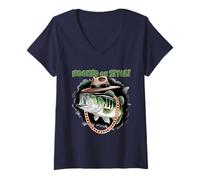 Womens Hooked On Style Fashion Fishing Fisherman - Hip Bass Angler V-Neck T-Shirt
