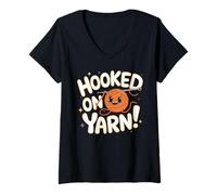 Women's Hooked on Yarn Crochet Hook Lovers V-Neck T-Shirt